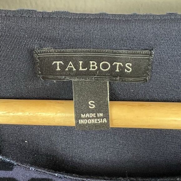 Talbot Navy Blue Burnout Velvet Blouse Size S Long Sleeve Damask - Picture 6 of 12